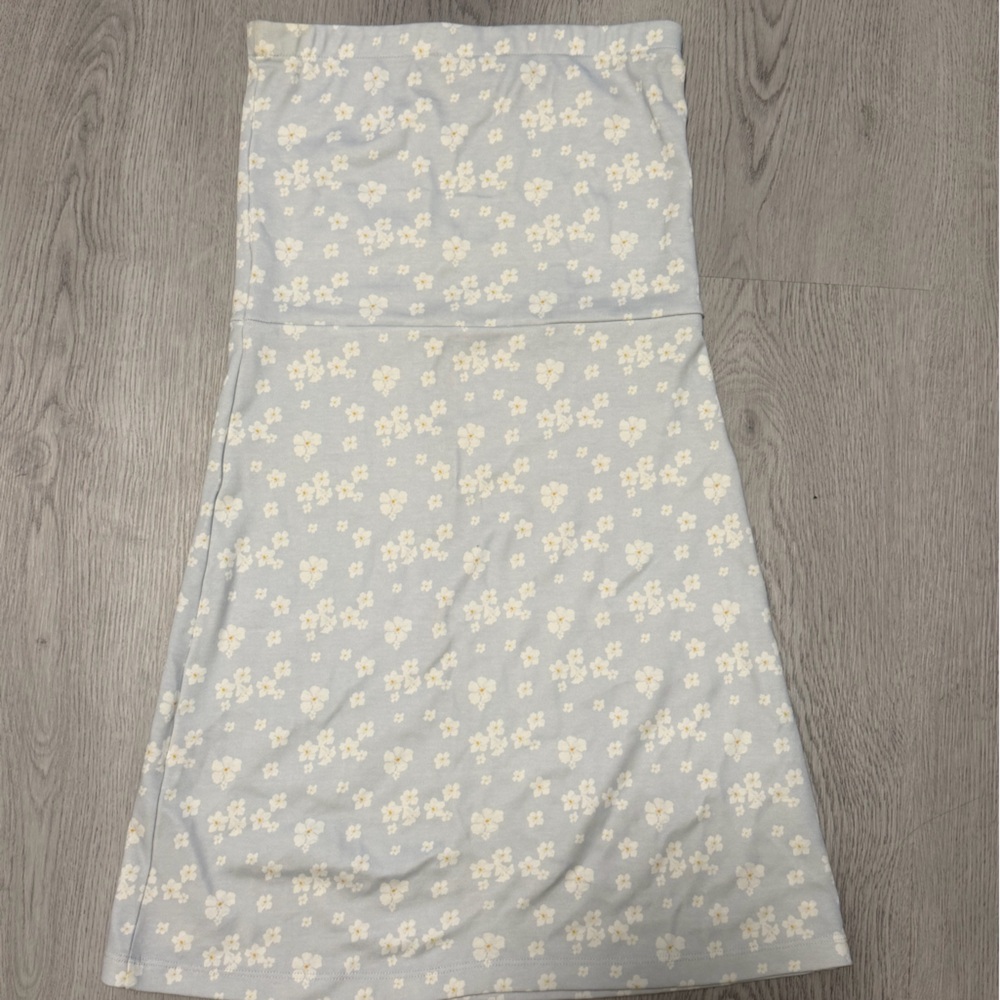 Djerf Avenue Strapless Light Blue Dress with White Floral Print